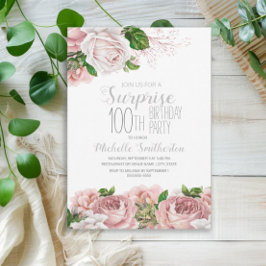 Invitación Rubor Pink Floral Surprise 100 cumpleaños