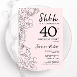 Invitación Rubor Pink Floral Surprise 40 cumpleaños<br><div class="desc">Invitación de cumpleaños número 40 de Rubor rosa y negro sorpresa. El diseño femenino moderno presenta acentos botánicos y tipografía. Elegante tarjeta de invitación floral perfecta para una elegante celebración de cumpleaños sorpresa femenina. Invitaciones Zazzle impresas o una plantilla imprimible digital de descarga instantánea.</div>
