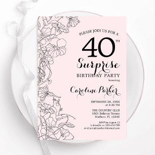 Invitación Rubor Pink Floral Surprise 40th Birthday Fiesta
