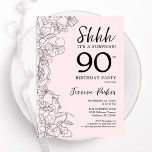 Invitación Rubor Pink Floral Surprise 90th Birthday<br><div class="desc">Invitación de cumpleaños número 90 de Rubor rosa y negro sorpresa. El diseño femenino moderno presenta acentos botánicos y tipografía. Elegante tarjeta de invitación floral perfecta para una elegante celebración de cumpleaños sorpresa femenina. Invitaciones Zazzle impresas o una plantilla imprimible digital de descarga instantánea.</div>