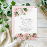 Invitación Rubor Pink Floral Surprise 90th Birthday<br><div class="desc">Elegante y moderno acuarela de color rosa rosado botánico floral (rosas) y vegetación sobre la temática del jardín blanco sorpresiva invitación a la fiesta de cumpleaños número 90. El texto, el tipo de letra, el tamaño y el color son completamente personalizables, por lo que esta tarjeta se puede personalizar para...</div>