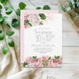 Invitación Rubor Pink Floral Surprise 90th Birthday