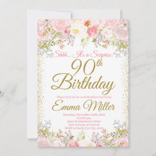 Invitación Rubor Pink Floral Surprise 90th Birthday