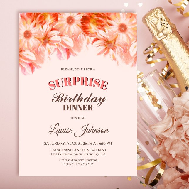 Invitación Rubor Pink Floral Surprise Birday Dinner Fiesta (Subido por el creador)