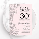 Invitación Rubor Pink Floral Surprise Cumpleaños 30<br><div class="desc">Invitación de cumpleaños número 30 de Rubor rosa y negro sorpresa. El diseño femenino moderno presenta acentos botánicos y tipografía. Elegante tarjeta de invitación floral perfecta para una elegante celebración de cumpleaños sorpresa femenina. Invitaciones Zazzle impresas o una plantilla imprimible digital de descarga instantánea.</div>