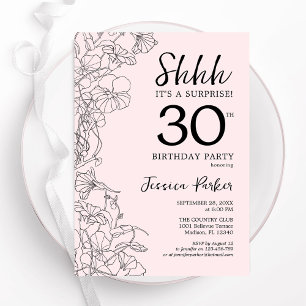 Invitación Rubor Pink Floral Surprise Cumpleaños 30