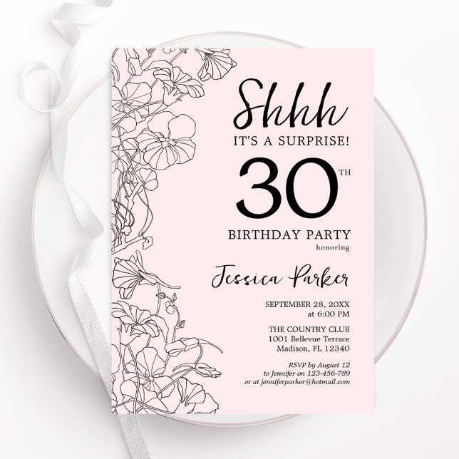 Invitación Rubor Pink Floral Surprise Cumpleaños 30 (Subido por el creador)