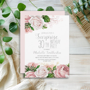 Invitación Rubor Pink Floral Surprise Cumpleaños 30