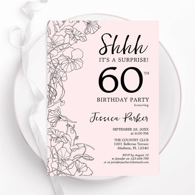 Invitación Rubor Pink Floral Surprise Cumpleaños 60 (Subido por el creador)