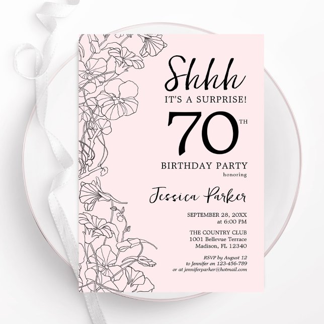 Invitación Rubor Pink Floral Surprise Cumpleaños 70 (Subido por el creador)