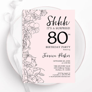 Invitación Rubor Pink Floral Surprise Cumpleaños 80