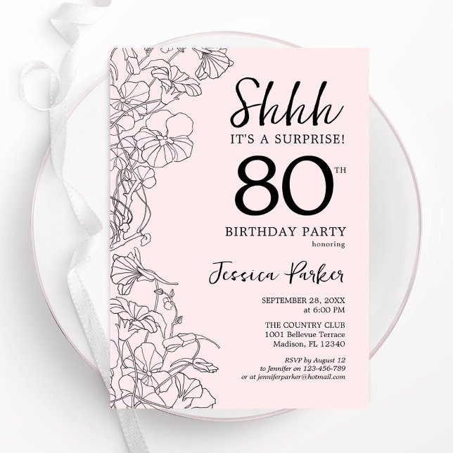 Invitación Rubor Pink Floral Surprise Cumpleaños 80 (Subido por el creador)