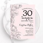 Invitación Rubor Pink Floral Surprise Fiesta<br><div class="desc">Invitación a la fiesta de cumpleaños número 30 de la sorpresa floral rosa y negra de Rubor. Diseño elegante y moderno con acentos botánicos y tipografía. Sencilla tarjeta de invitación floral perfecta para una elegante celebración de cumpleaños sorpresa femenina. Se puede personalizar a cualquier edad. Invitaciones Zazzle impresas o una...</div>