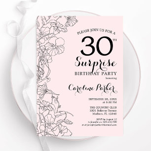 Invitación Rubor Pink Floral Surprise Fiesta