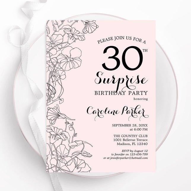Invitación Rubor Pink Floral Surprise Fiesta (Subido por el creador)