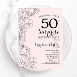 Invitación Rubor Pink Floral Surprise Fiesta 50 de Cumpleaños<br><div class="desc">Invitación a la fiesta de cumpleaños número 50 de la sorpresa floral rosa y negra de Rubor. Diseño elegante y moderno con acentos botánicos y tipografía. Sencilla tarjeta de invitación floral perfecta para una elegante celebración de cumpleaños sorpresa femenina. Se puede personalizar a cualquier edad. Invitaciones Zazzle impresas o una...</div>