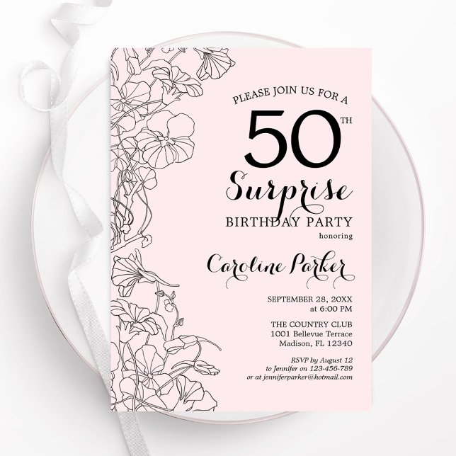 Invitación Rubor Pink Floral Surprise Fiesta 50 de Cumpleaños (Subido por el creador)
