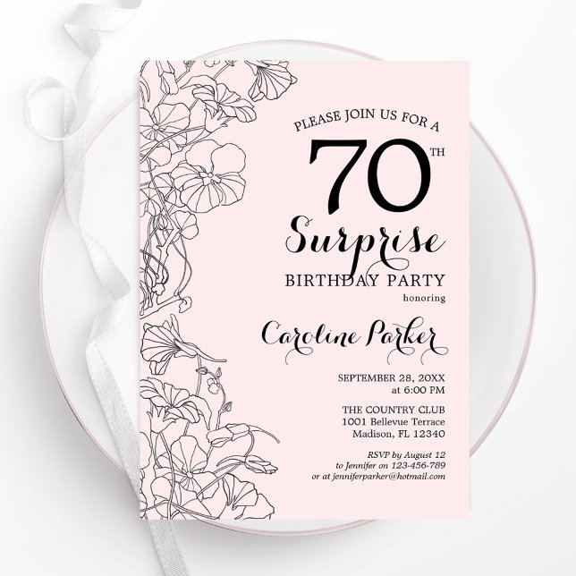 Invitación Rubor Pink Floral Surprise Fiesta de Cumpleaños 70 (Subido por el creador)