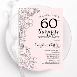 Invitación Rubor Pink Floral Surprise Fiesta de cumpleaños nú<br><div class="desc">Invitación a la fiesta de cumpleaños número 60 de la sorpresa floral rosa y negra de Rubor. Diseño elegante y moderno con acentos botánicos y tipografía. Sencilla tarjeta de invitación floral perfecta para una elegante celebración de cumpleaños sorpresa femenina. Se puede personalizar a cualquier edad. Invitaciones Zazzle impresas o una...</div>