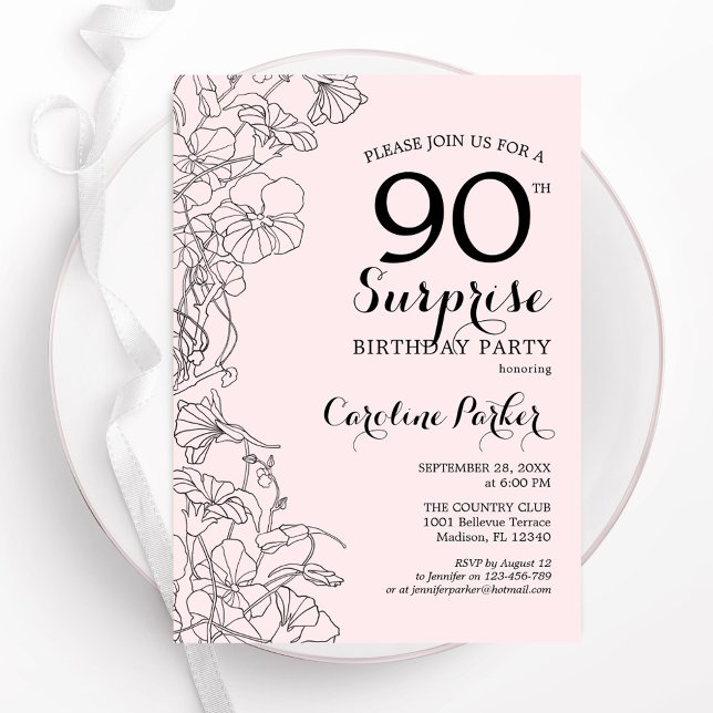 Invitación Rubor Pink Floral Surprise Fiesta de cumpleaños nú (Subido por el creador)