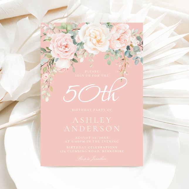 Invitación Rubor Pink Floral Womans 50 cumpleaños (Subido por el creador)
