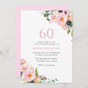 Invitación Rubor Pink Floral Women Fiesta de cumpleaños númer