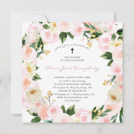 Invitación Rubor Pink Florals | Bautismo floral de verano de