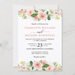 Invitación Rubor Pink Florals Boda botánico moderno