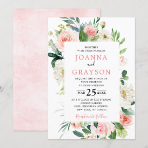 Invitación Rubor Pink Florals Boda botánico moderno