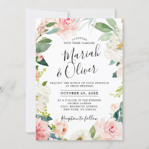 Invitación Rubor Pink Florals Boda de cuadros botánicos moder
