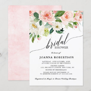 Invitación Rubor Pink Florals Moderna Ducha Botánica Bridal