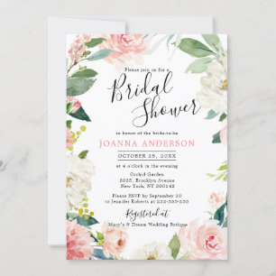 Invitación Rubor Pink Florals Moderna Ducha Botánica Bridal
