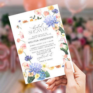 Invitación Rubor Pink Florals Moderna Ducha Botánica Bridal