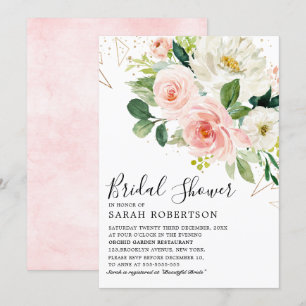 Invitación Rubor Pink Florals Moderna Ducha Botánica Bridal