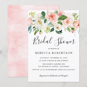 Invitación Rubor Pink Florals Moderna Ducha Botánica Bridal