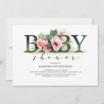 Rubor Pink Florals Typography Baby Shower