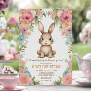 Invitación Rubor Pink Flower Garden Bunny Rabbit Cumpleaños