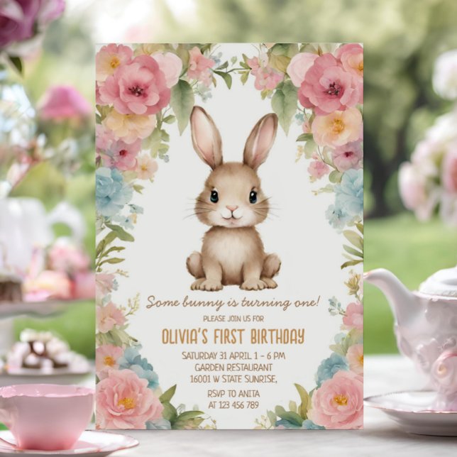 Invitación Rubor Pink Flower Garden Bunny Rabbit Cumpleaños (Subido por el creador)