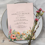 Invitación Rubor Pink Flower Garden | Girly Birthday Brunch<br><div class="desc">Bonito y simplistas invitaciones de brunch de cumpleaños con ilustraciones florales acuarelas. Color rosa pálido en la parte delantera con un rosa más violento y contrastante en la parte posterior.</div>