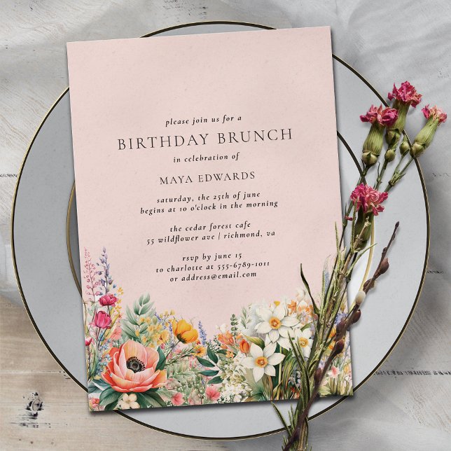 Invitación Rubor Pink Flower Garden | Girly Birthday Brunch (Subido por el creador)