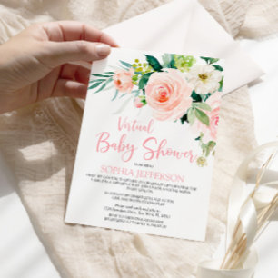Invitación Rubor Pink Flowers Virtual Baby Shower