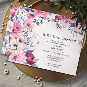Invitación Rubor Pink Garden Elegante cena de cumpleaños fl