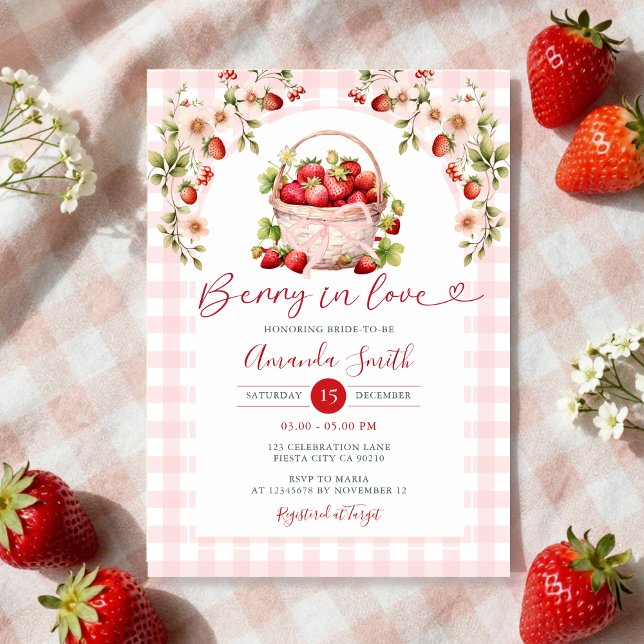 Invitación Rubor Pink Gingham Berry enamorado de la dueña de  (Subido por el creador)