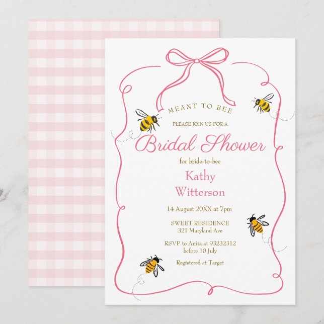 Invitación Rubor Pink Gingham Significa Ser Ducha De Novias (Anverso / Reverso)