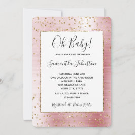 Invitación Rubor Pink Glam Gold Sparkle Confetti Baby Shower