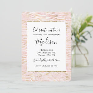 Invitación Rubor Pink Glam Gold White Zebra Print