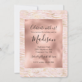 Invitación Rubor Pink Glam Gold Zebra Print