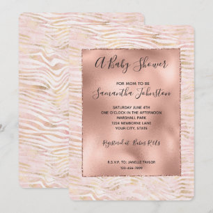 Invitación Rubor Pink Glam Gold Zebra Print Baby Shower