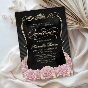 Invitación Rubor Pink Gold Black Quinceañera