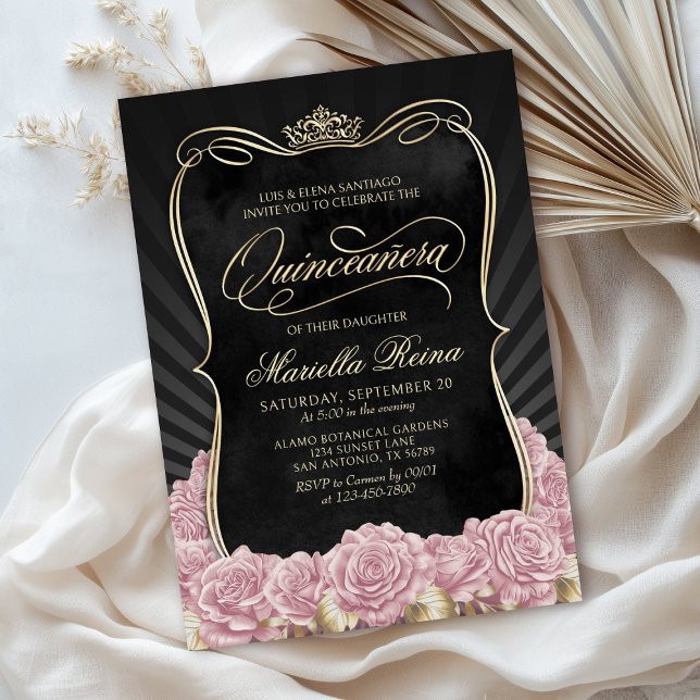 Invitación Rubor Pink Gold Black Quinceañera (Subido por el creador)
